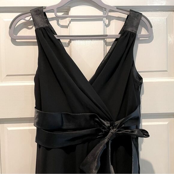 Evan Picone Chiffon Maxi Dress Ribbon Wrapped & Draped Waist Black‎ Size 6 - Picture 2 of 9